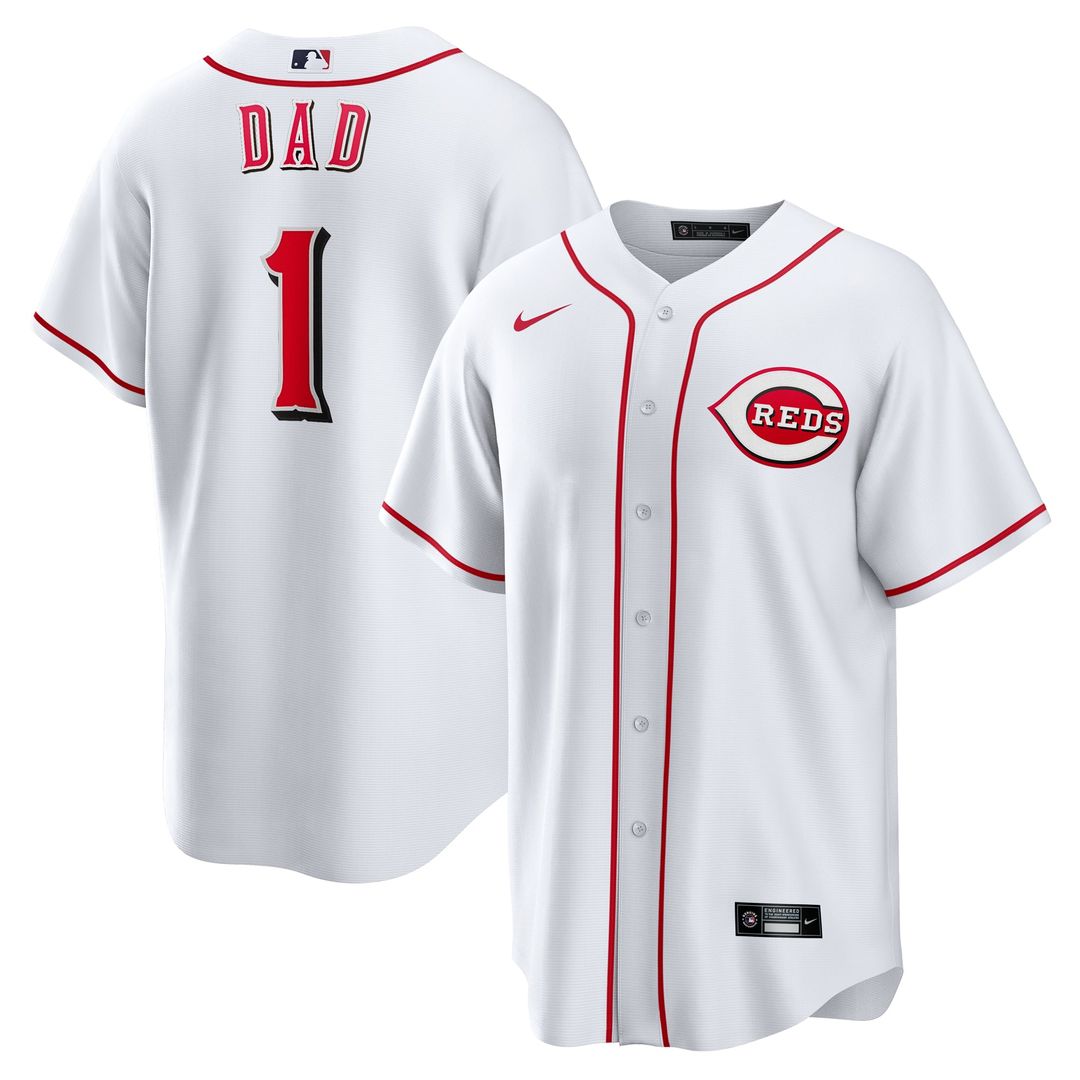 Cincinnati Reds White #1 Dad Home Replica Baseball Jersey