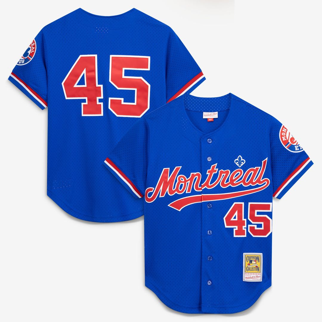 Montreal Expos Pedro Martinez Blue Cooperstown Collection Mesh Batting Practice Button-Up Baseball Jersey
