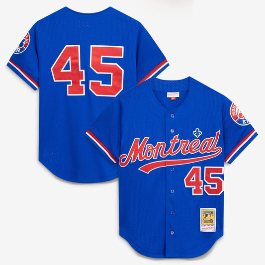 Montreal Expos Pedro Martinez Blue Cooperstown Collection Mesh Batting Practice Button-Up Baseball Jersey