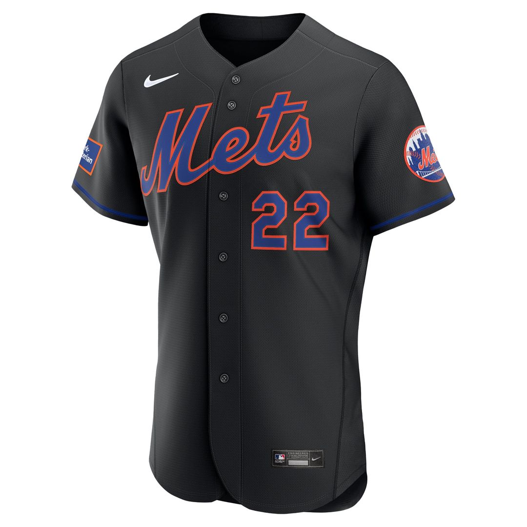 New York Mets Juan Soto Black Alternate Authentic Sponsor Patch Baseball Jersey | MLB Baseball Jersey