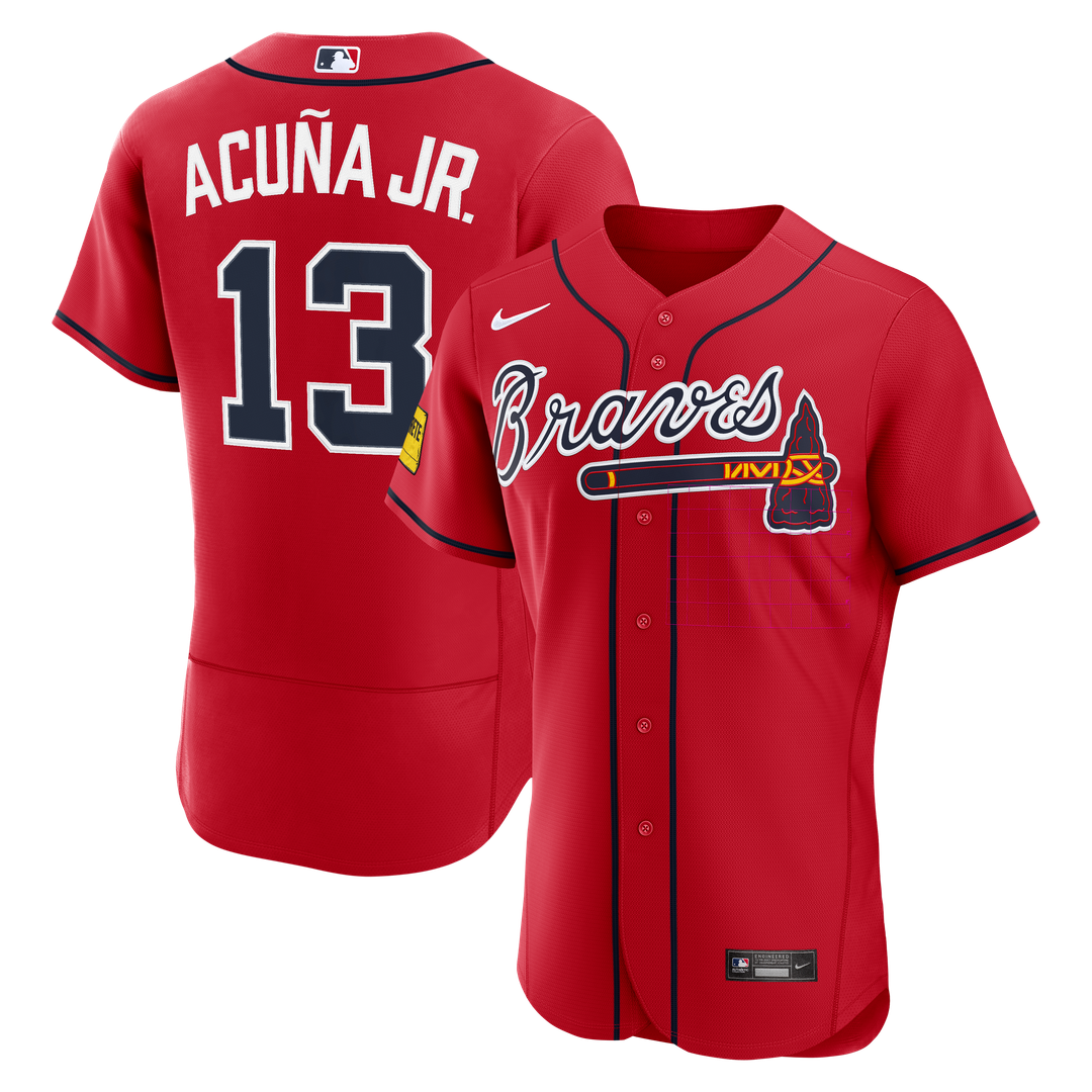 Atlanta Braves Ronald Acuña Jr. Red Alternate Authentic Sponsor Patch Baseball Jersey