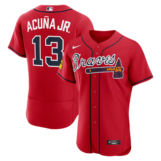 Atlanta Braves Ronald Acuña Jr. Red Alternate Authentic Sponsor Patch Baseball Jersey