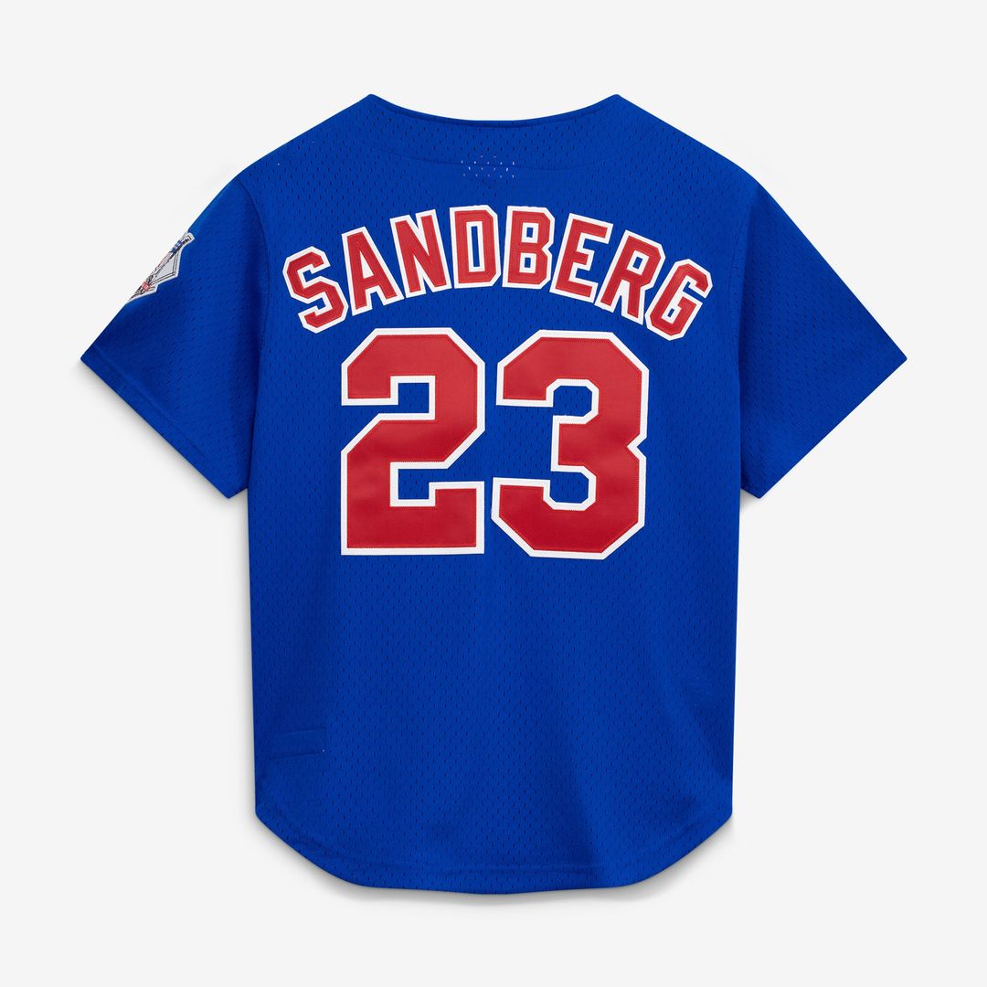 Chicago Cubs Ryne Sandberg Royal Cooperstown Collection 1997 Mesh Batting Practice Button-Up Baseball Jersey | MLB Baseball Jersey