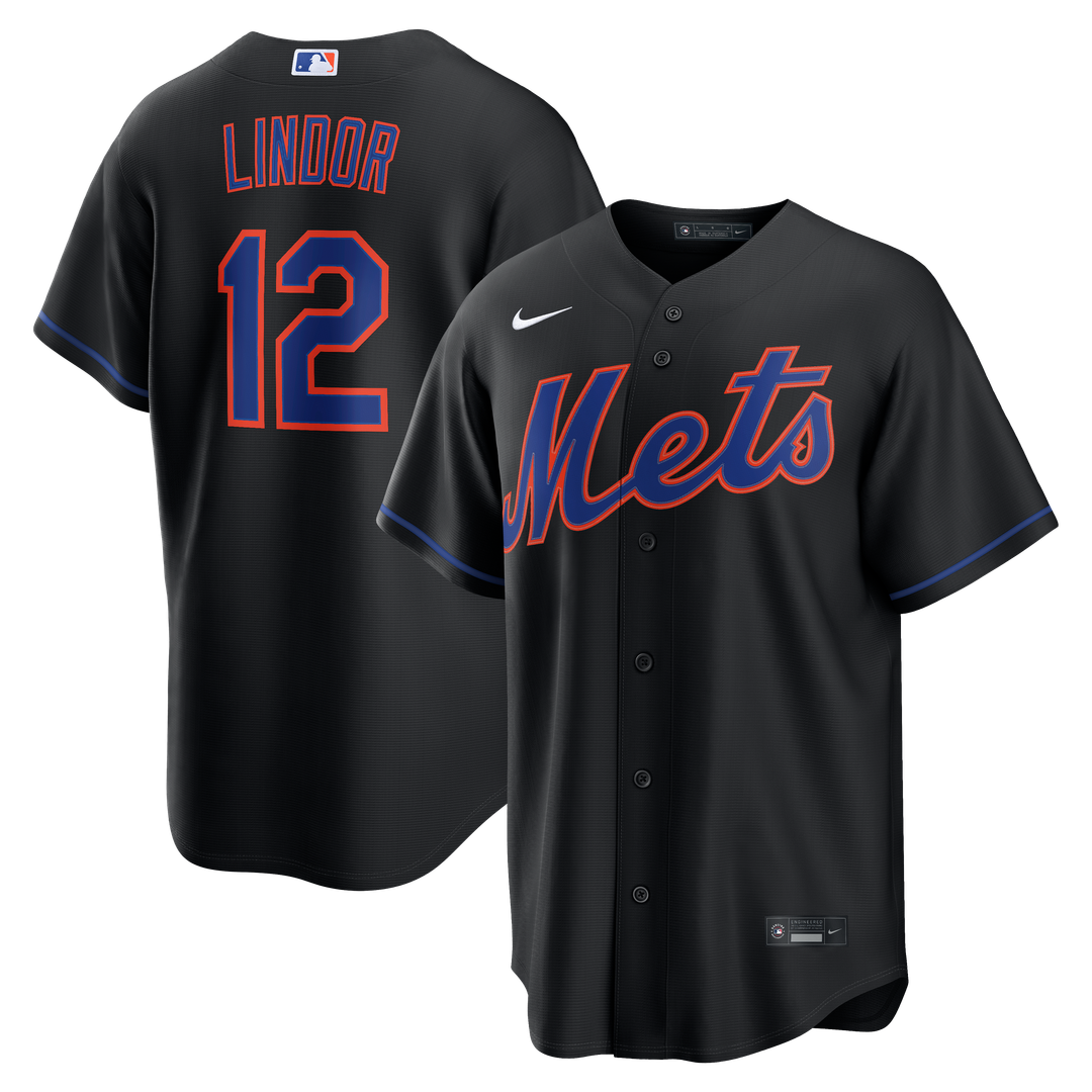 New York Mets Francisco Lindor Black Alternate Replica Baseball Jersey | MLB Baseball Jersey