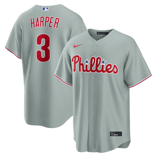 Philadelphia Phillies Bryce Harper Gray Road Replica Baseball Jersey
