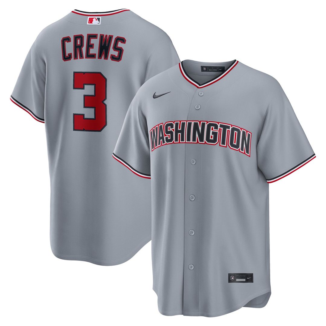 Washington Nationals Dylan Crews Gray Road Replica Baseball Jersey | MLB Baseball Jersey