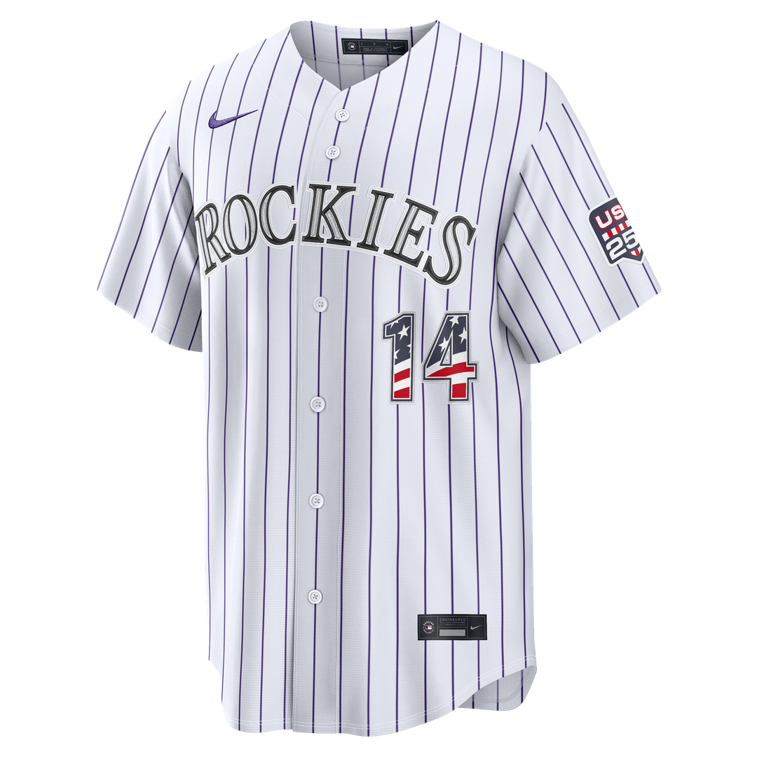 Fourth of July Men's Colorado Rockies Ezequiel Tovar White USA 250 Stadium Baseball Jersey | MLB Baseball Jersey
