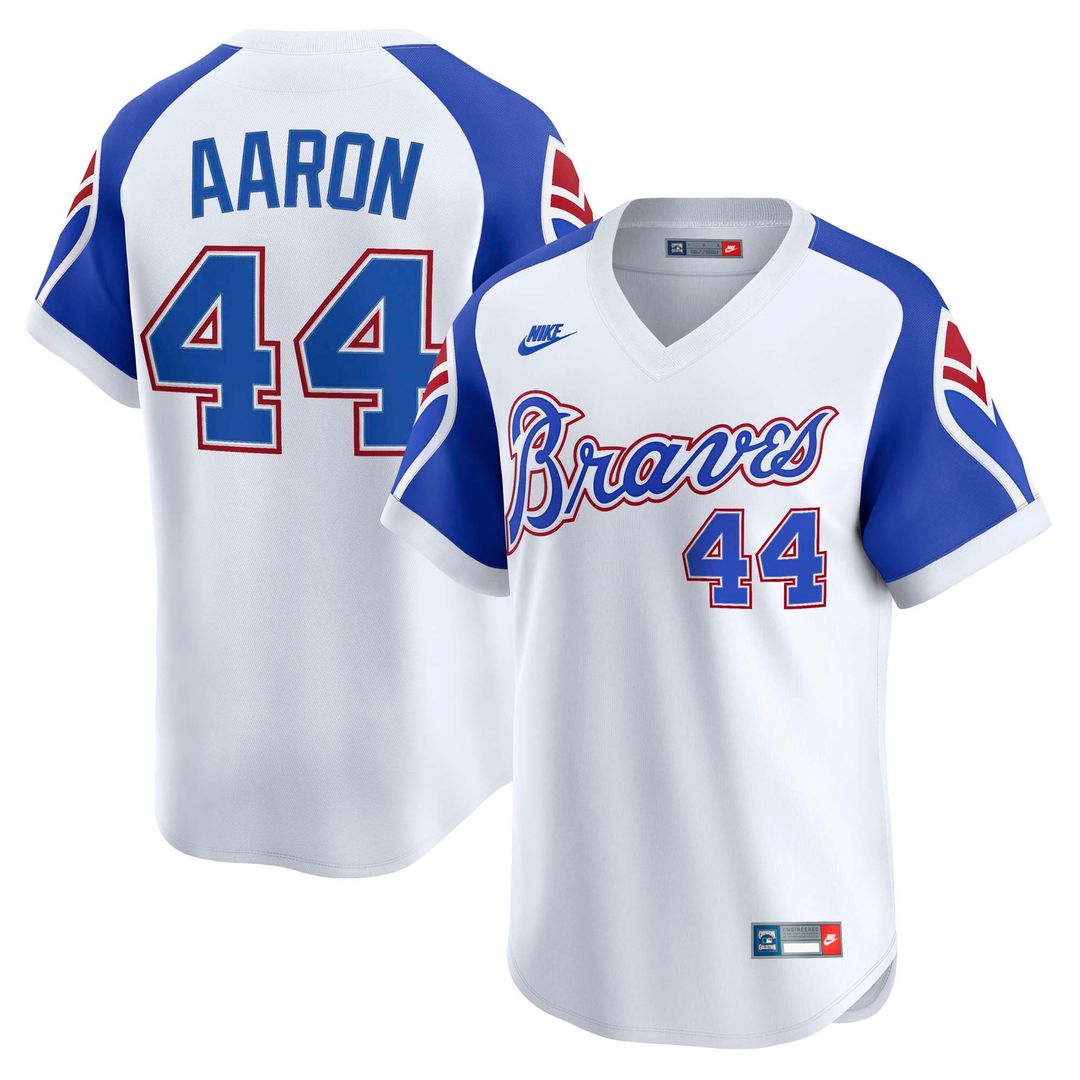 Atlanta Braves Hank Aaron White Throwback Cooperstown Collection Limited Baseball Jersey
