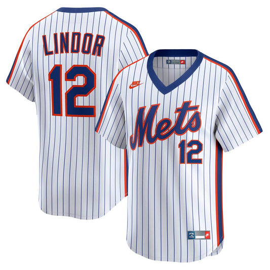 New York Mets Francisco Lindor White Throwback Cooperstown Collection Limited Baseball Jersey