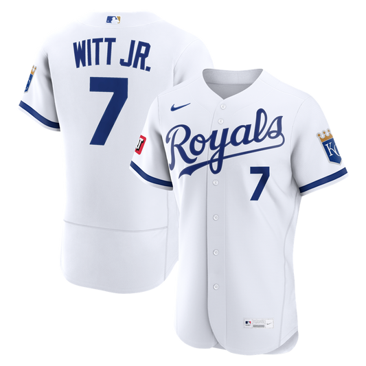 Kansas City Royals Bobby Witt Jr. White Home Authentic Sponsor Patch Baseball Jersey