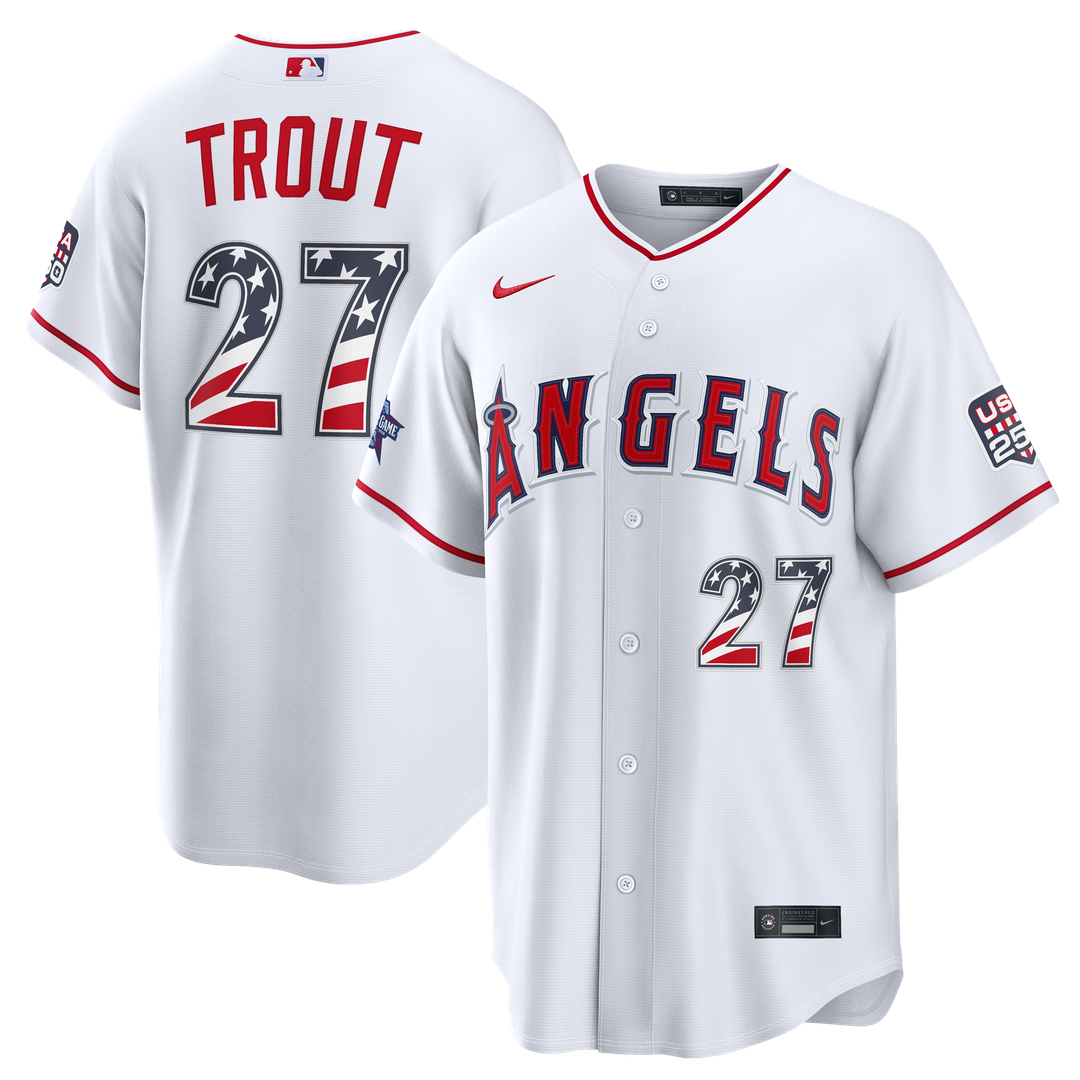 2026 All-Star Edition Stars & Stripes Men's Los Angeles Angels Mike Trout White Stadium Baseball Jersey