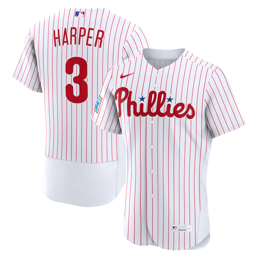Philadelphia Phillies Bryce Harper White Home Authentic Sponsor Patch Baseball Jersey | MLB Baseball Jersey
