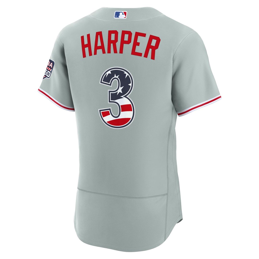 Fourth of July Men's Philadelphia Phillies Bryce Harper Gray USA 250 Authentic Baseball Jersey | MLB Baseball Jersey