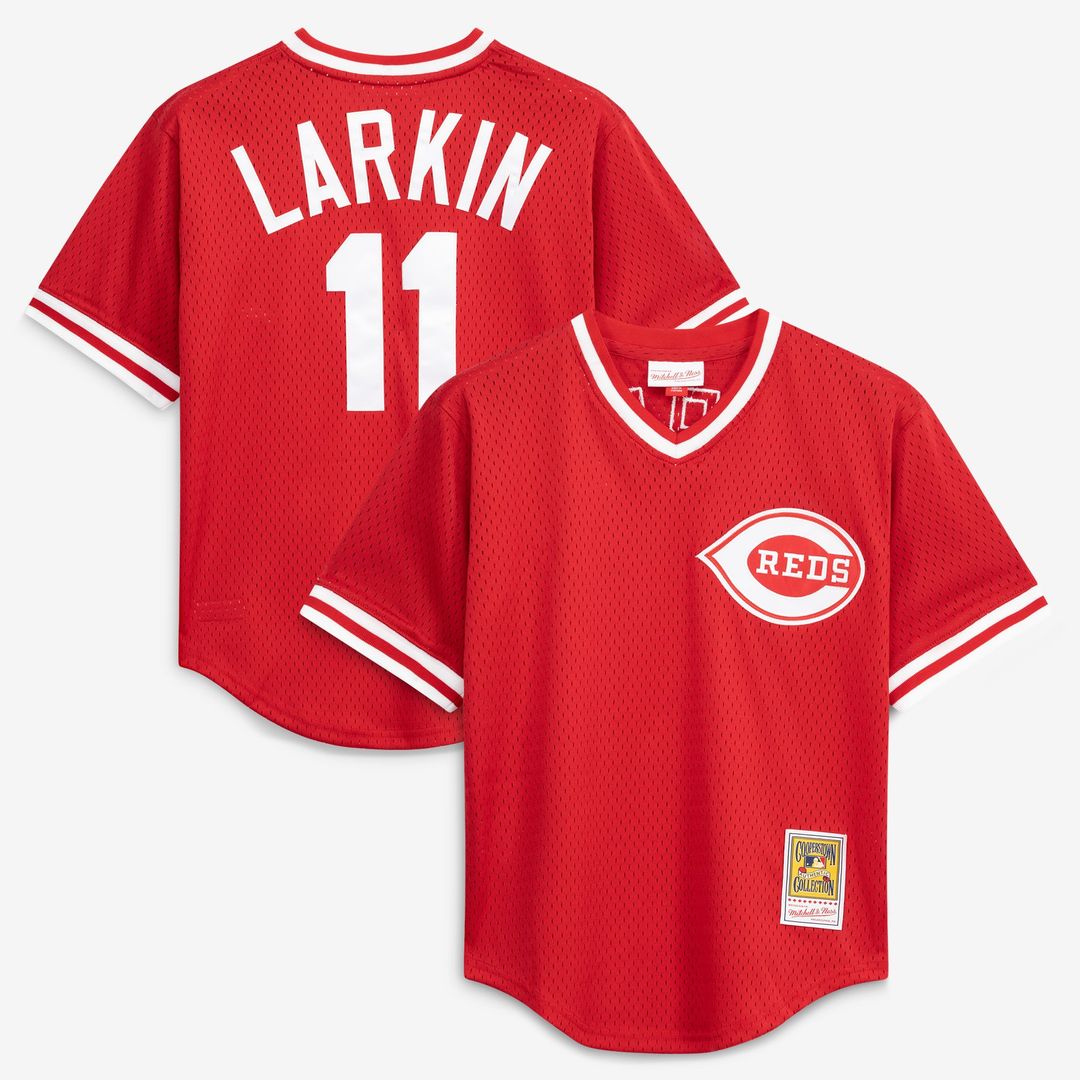 Cincinnati Reds Barry Larkin Red Authentic Batting Practice Baseball Jersey
