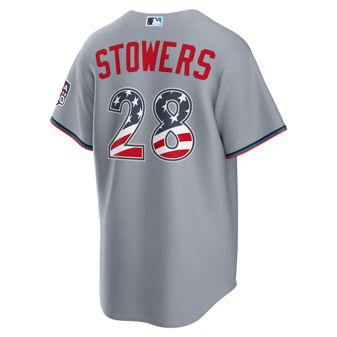 Fourth of July Men's Miami Marlins Kyle Stowers Gray USA 250 Stadium Baseball Jersey | MLB Baseball Jersey