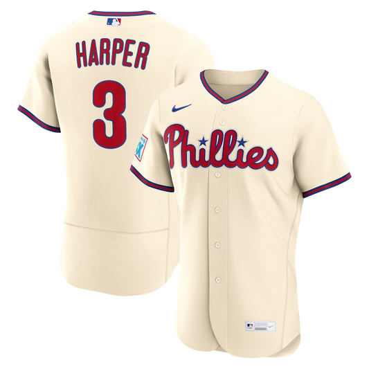 Philadelphia Phillies Bryce Harper Cream Alternate Authentic Sponsor Patch Baseball Jersey