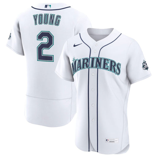 Seattle Mariners Cole Young White Home 50th Season Authentic Baseball Jersey