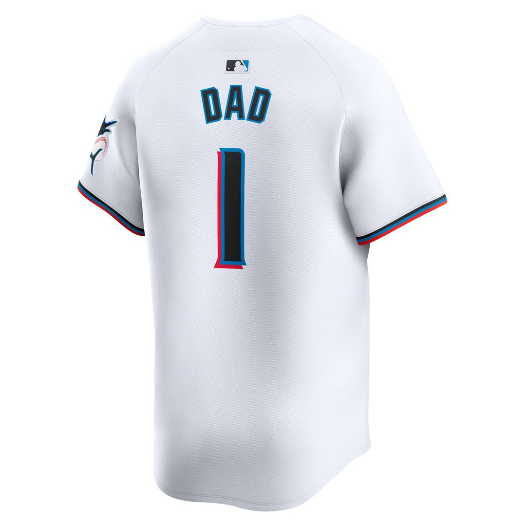 Miami Marlins White #1 Dad Home Limited Baseball Jersey | MLB Baseball Jersey