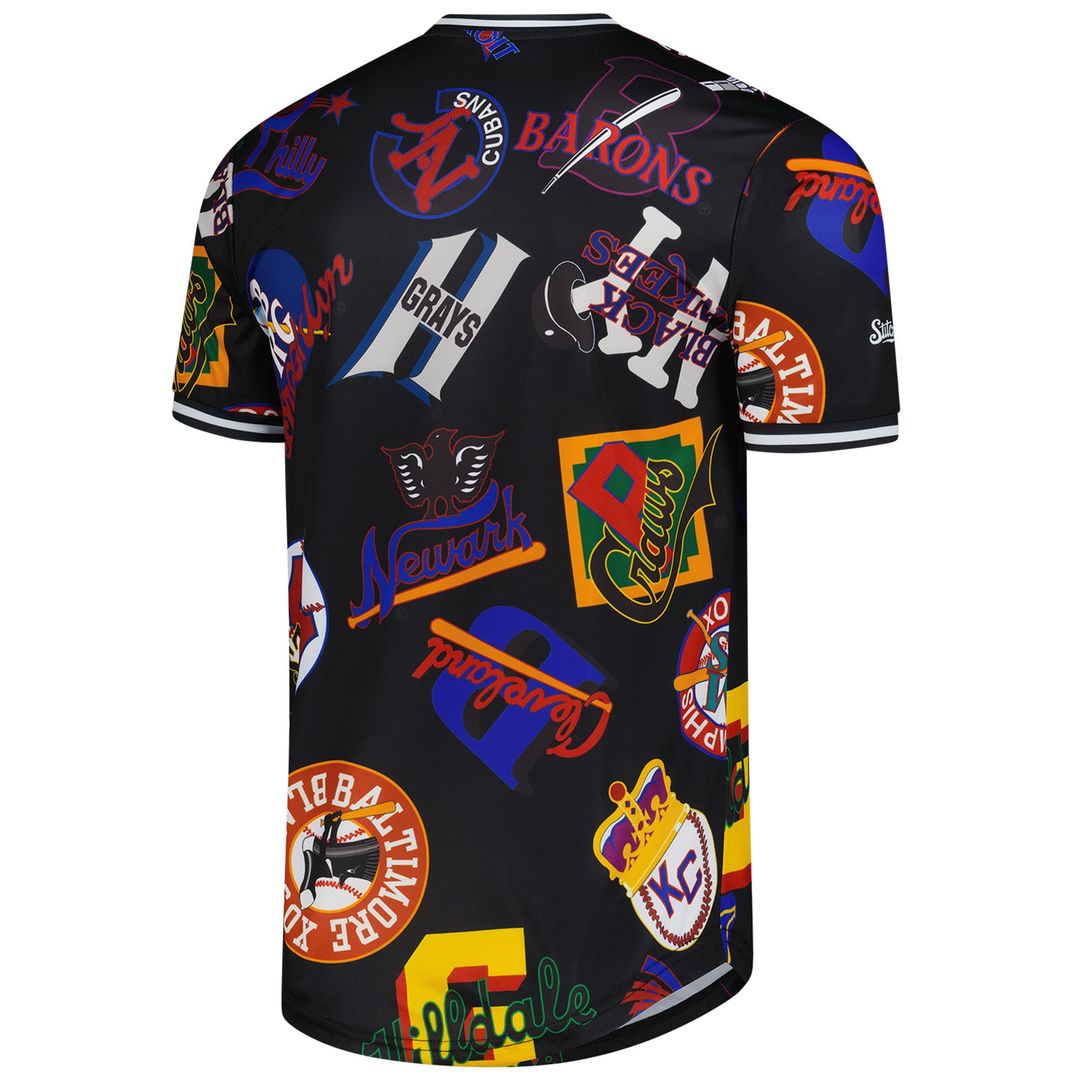 Negro League Baseball Stitches Black Allover Print V-Neck Baseball Jersey | MLB Baseball Jersey