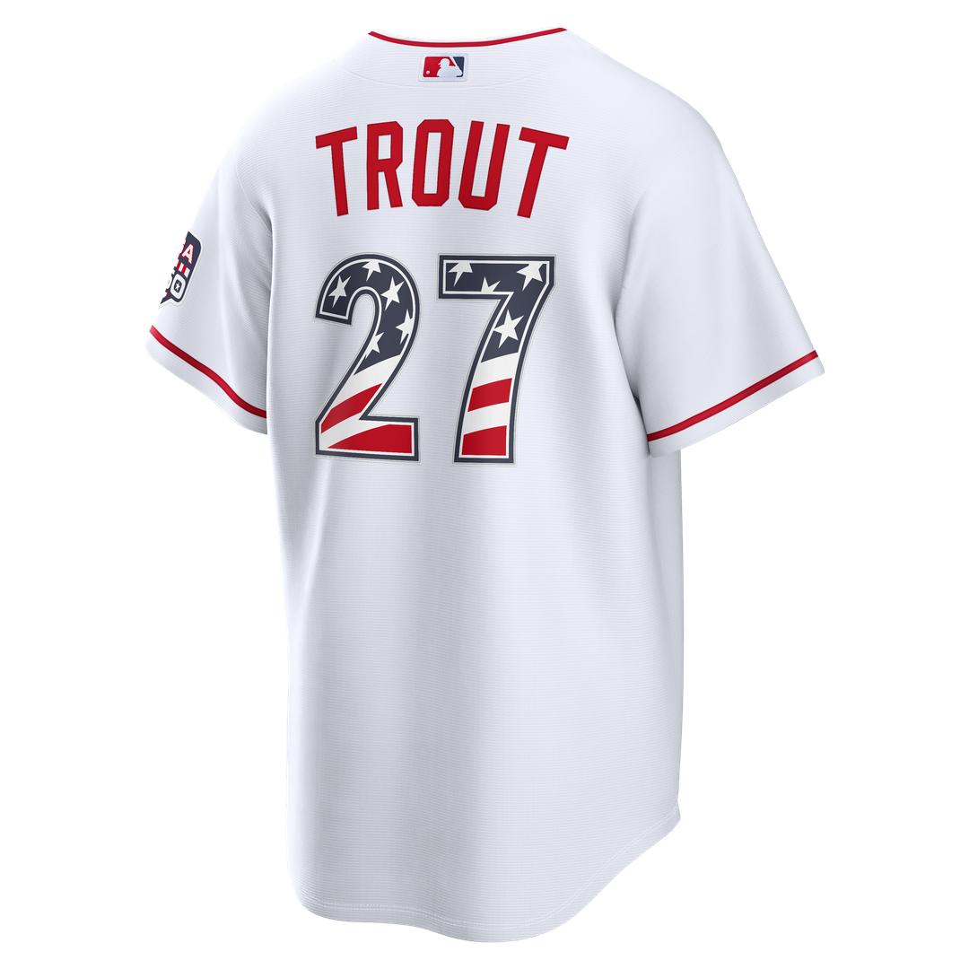 Fourth of July Men's Los Angeles Angels Mike Trout White USA 250 Stadium Baseball Jersey | MLB Baseball Jersey