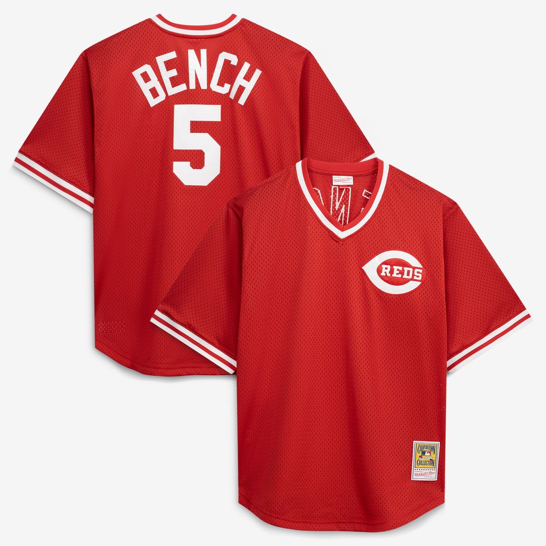 Cincinnati Reds Johnny Bench Red Cooperstown Collection Big & Tall Mesh Batting Practice Baseball Jersey