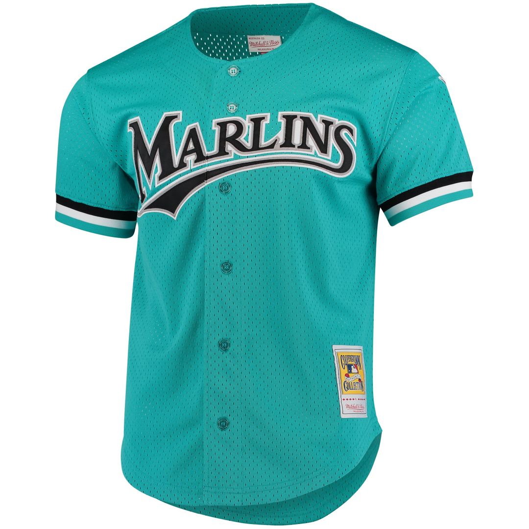 Florida Marlins Andre Dawson Teal Cooperstown Collection Mesh Batting Practice Button-Up Baseball Jersey | MLB Baseball Jersey