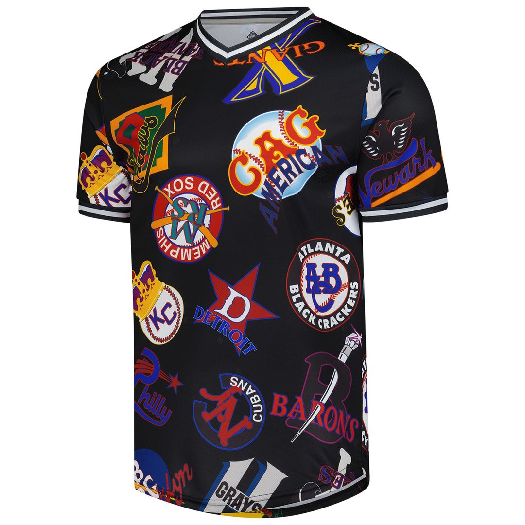 Negro League Baseball Stitches Black Allover Print V-Neck Baseball Jersey | MLB Baseball Jersey