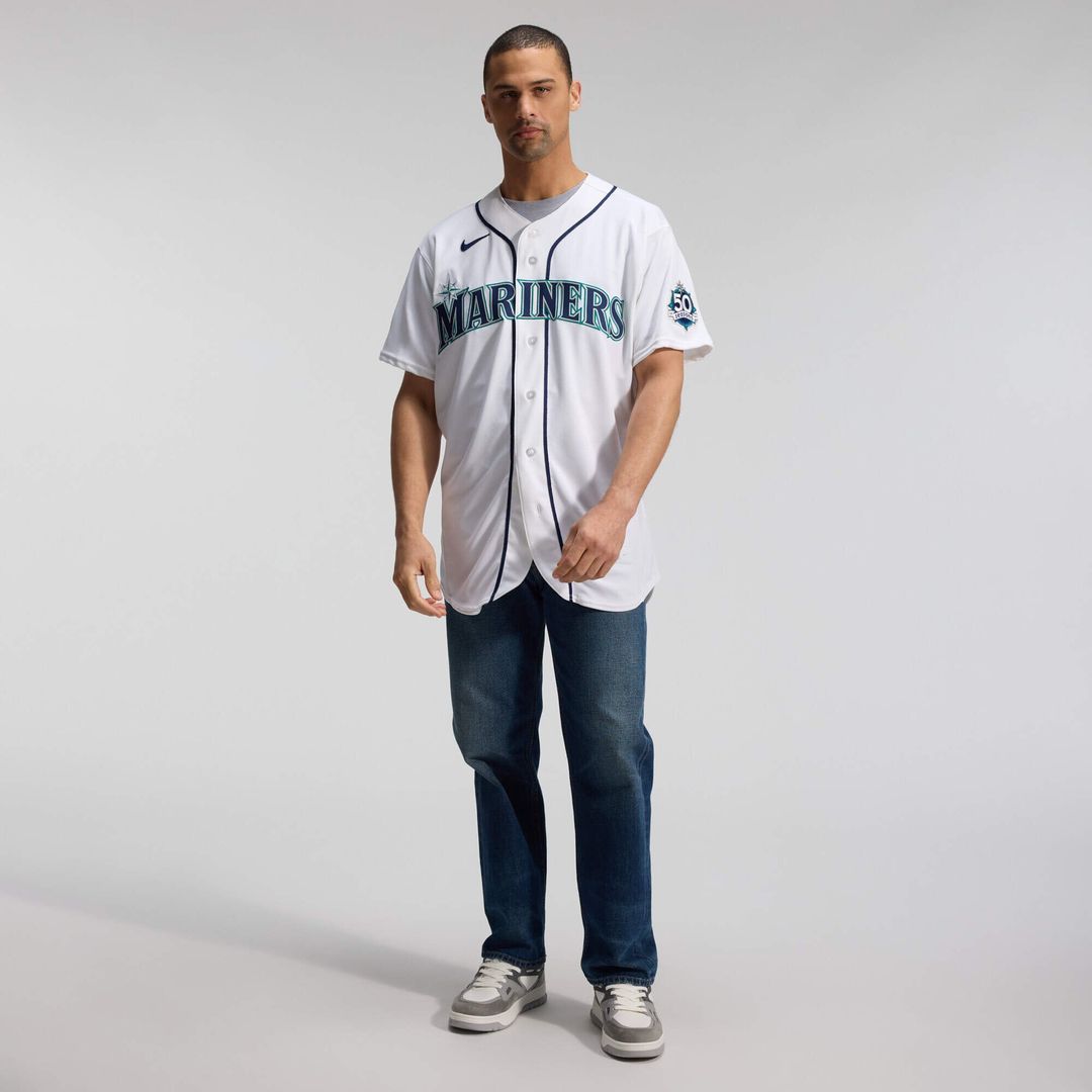 Seattle Mariners White 50th Anniversary Patch Home Authentic Baseball Jersey | MLB Baseball Jersey