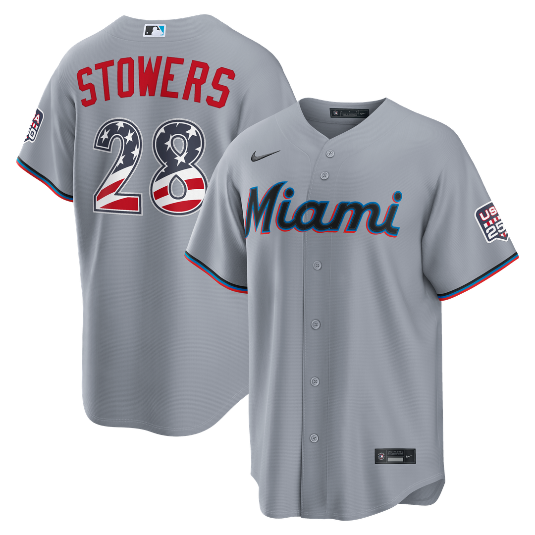 Fourth of July Men's Miami Marlins Kyle Stowers Gray USA 250 Stadium Baseball Jersey
