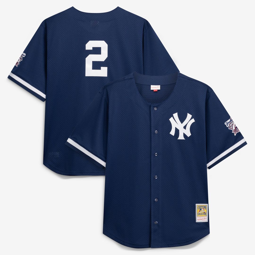 New York Yankees Derek Jeter Navy Cooperstown Collection Mesh Batting Practice Button-Up Baseball Jersey