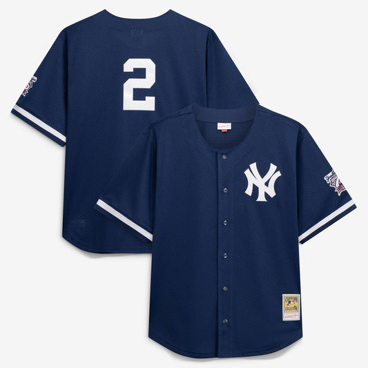 New York Yankees Derek Jeter Navy Cooperstown Collection Mesh Batting Practice Button-Up Baseball Jersey
