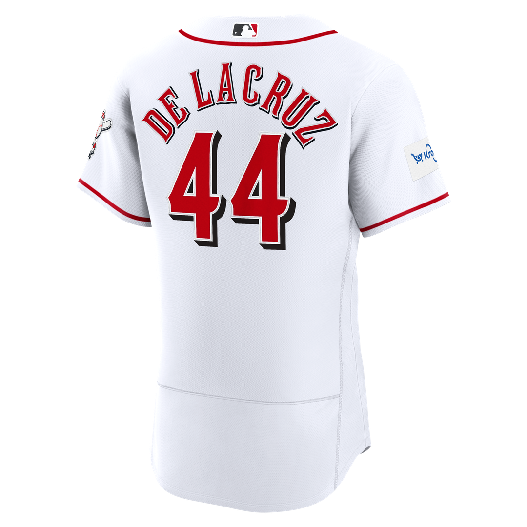 Cincinnati Reds Elly De La Cruz White Home Authentic Sponsor Patch Baseball Jersey | MLB Baseball Jersey