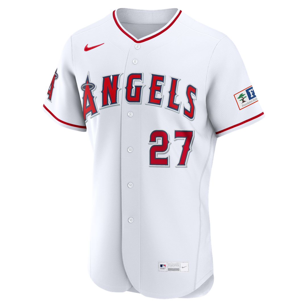Los Angeles Angels Mike Trout White Home Authentic Sponsor Patch Baseball Jersey | MLB Baseball Jersey