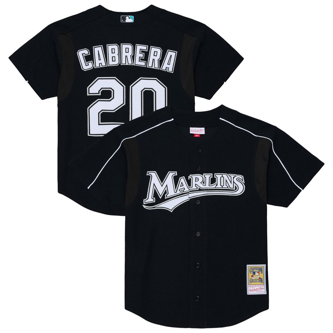 Florida Marlins Miguel Cabrera Black 2003 Cooperstown Mesh Batting Practice Button-Up Baseball Jersey