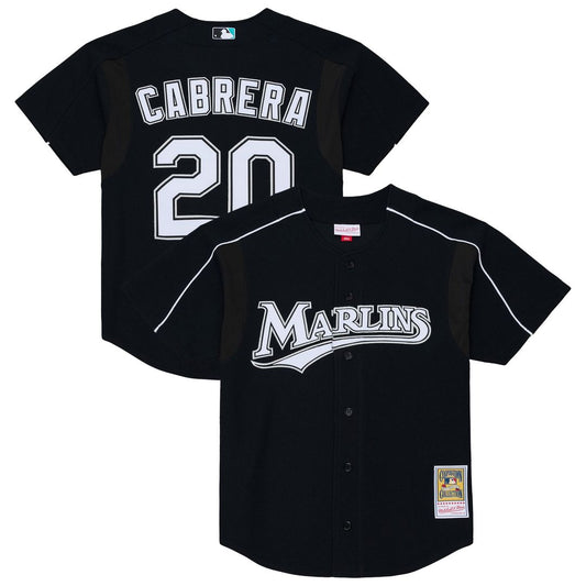 Florida Marlins Miguel Cabrera Black 2003 Cooperstown Mesh Batting Practice Button-Up Baseball Jersey