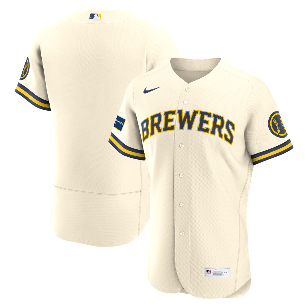 Milwaukee Brewers Cream Home Sponsor Patch Authentic Baseball Jersey