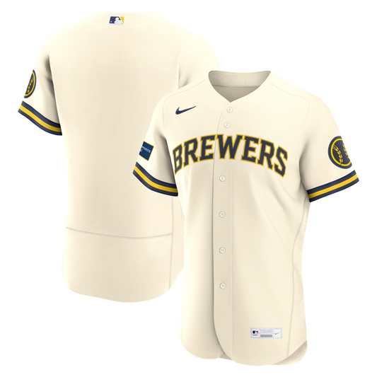 Milwaukee Brewers Cream Home Sponsor Patch Authentic Baseball Jersey