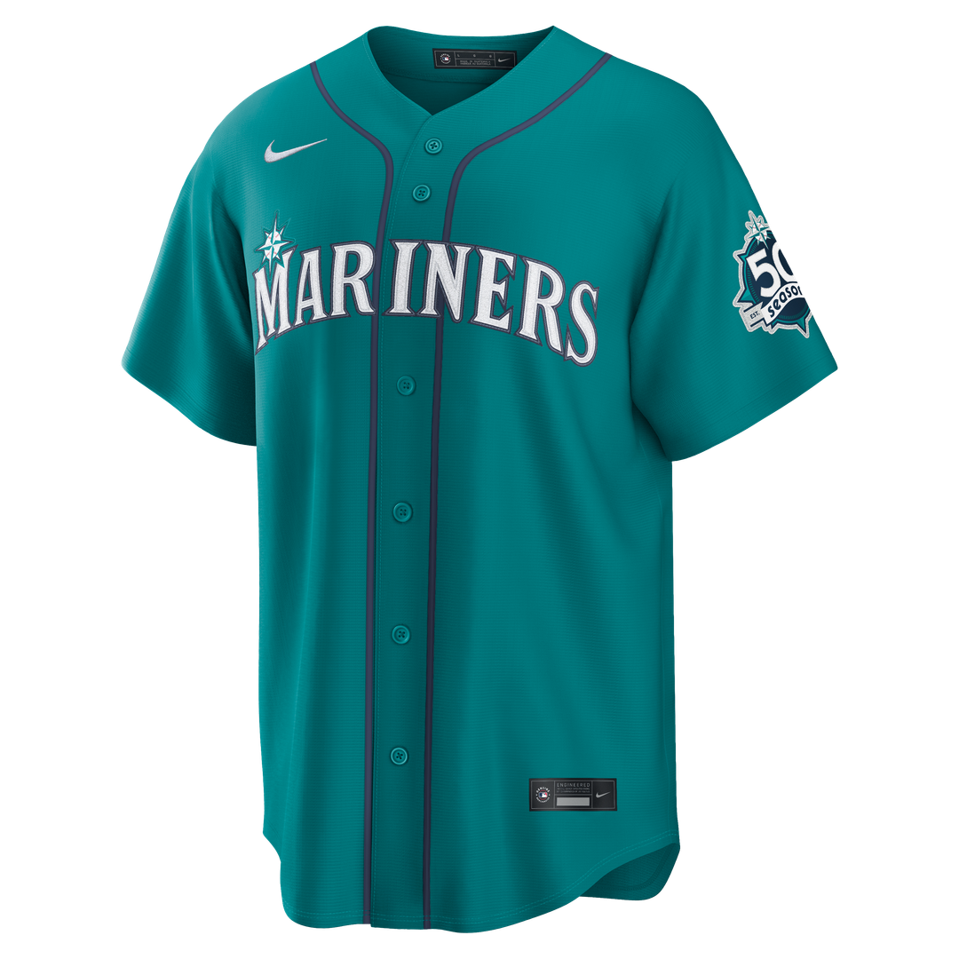 Seattle Mariners Julio Rodríguez Teal Alternate Stadium 50th Season Patch Baseball Jersey | MLB Baseball Jersey