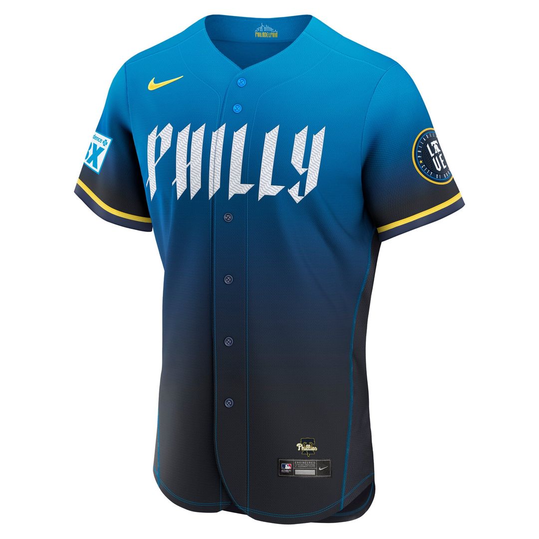 Philadelphia Phillies Navy City Connect Authentic Sponsor Patch Baseball Jersey | MLB Baseball Jersey