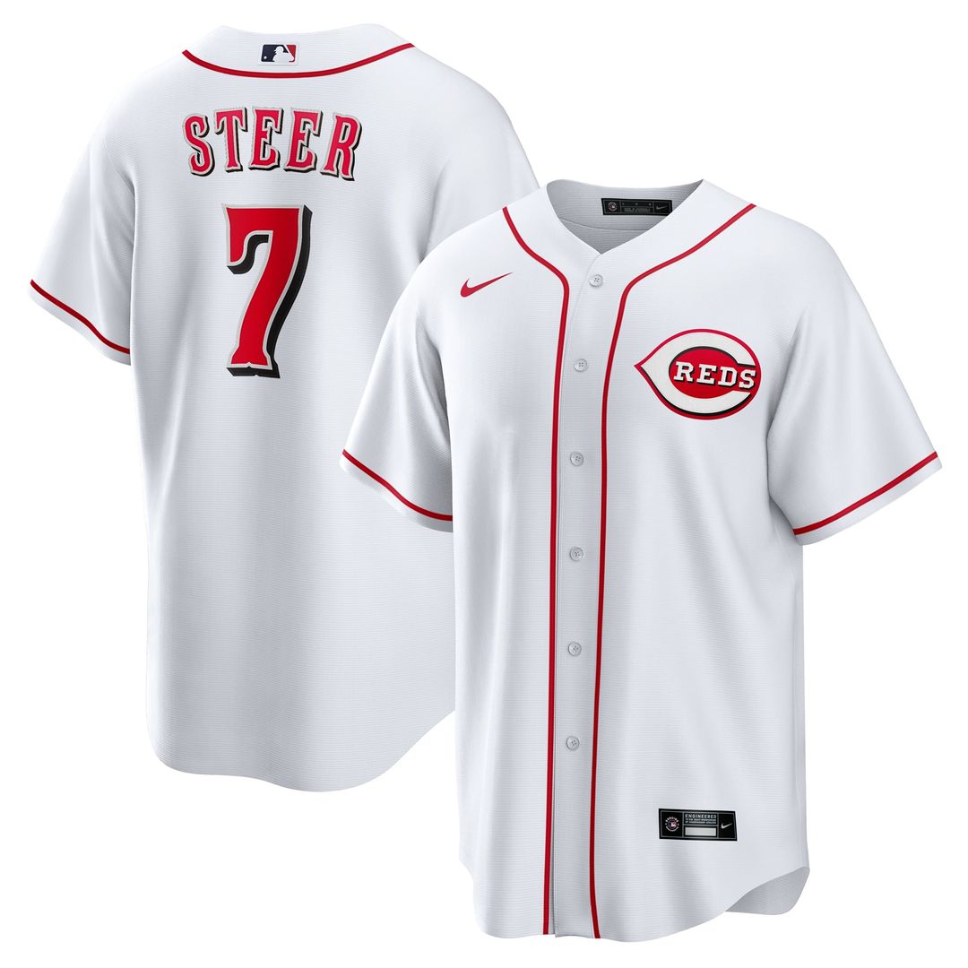 Cincinnati Reds Spencer Steer White Home Replica Baseball Jersey