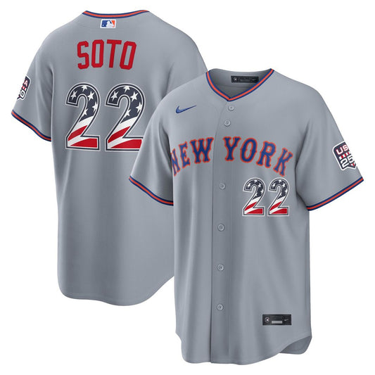 Fourth of July Men's New York Mets Juan Soto Gray USA 250 Stadium Baseball Jersey