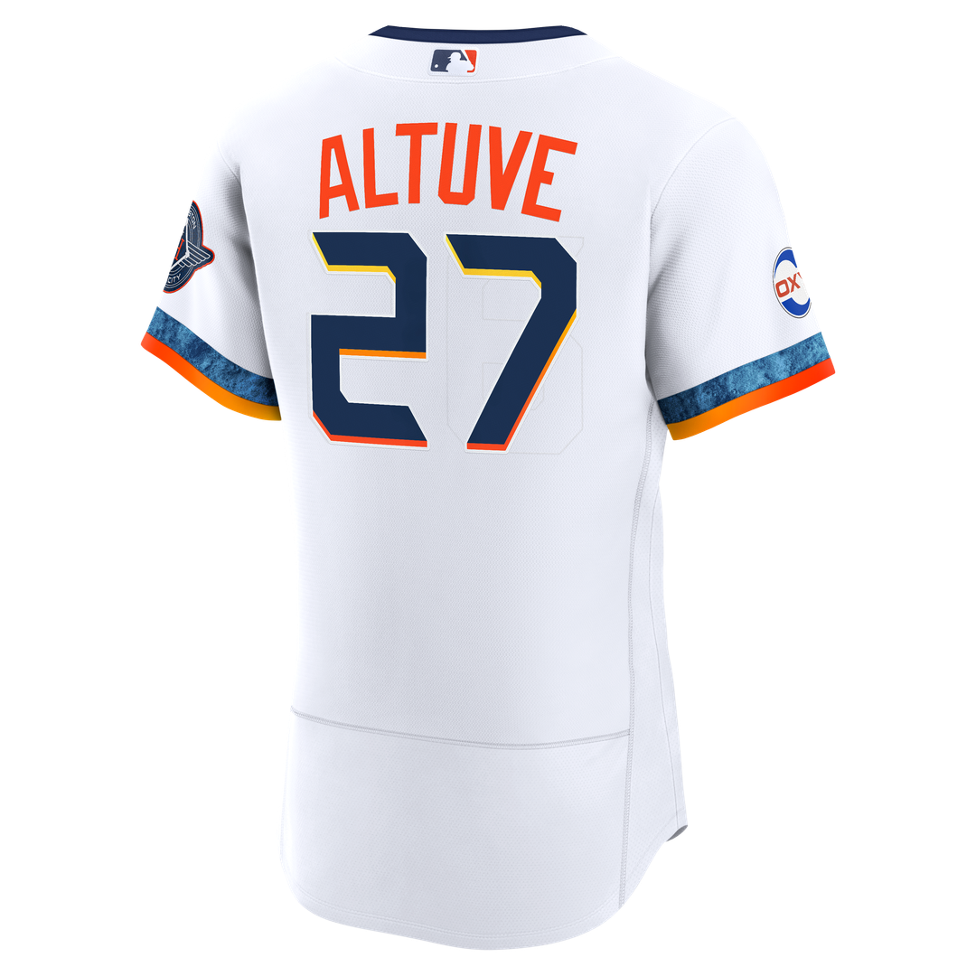 Houston Astros Jose Altuve White City Connect Authentic Sponsor Patch Baseball Jersey | MLB Baseball Jersey