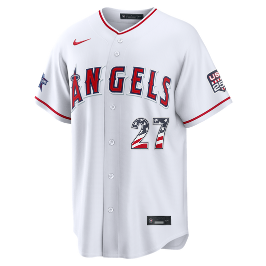 2026 All-Star Edition Stars & Stripes Men's Los Angeles Angels Mike Trout White Stadium Baseball Jersey | MLB Baseball Jersey
