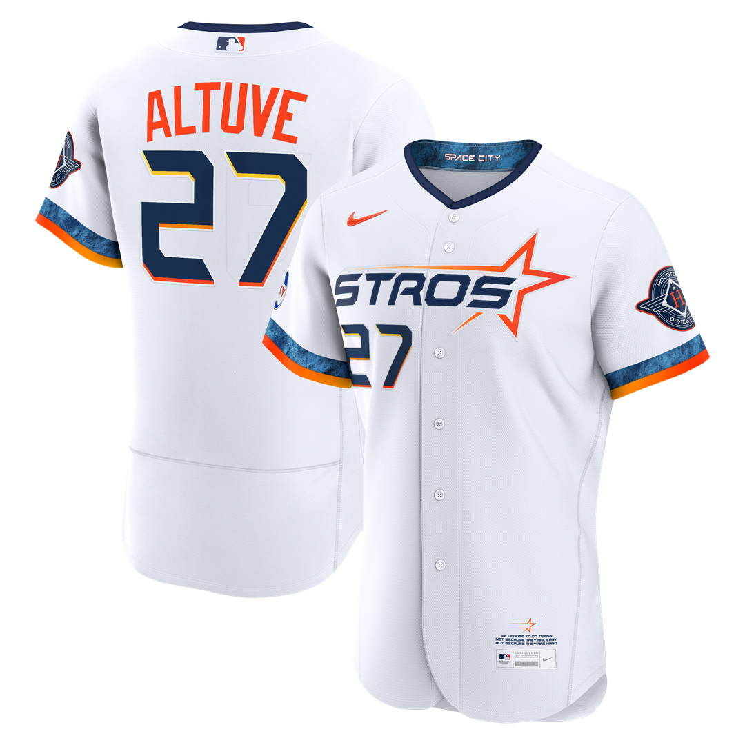 Houston Astros Jose Altuve White City Connect Authentic Sponsor Patch Baseball Jersey