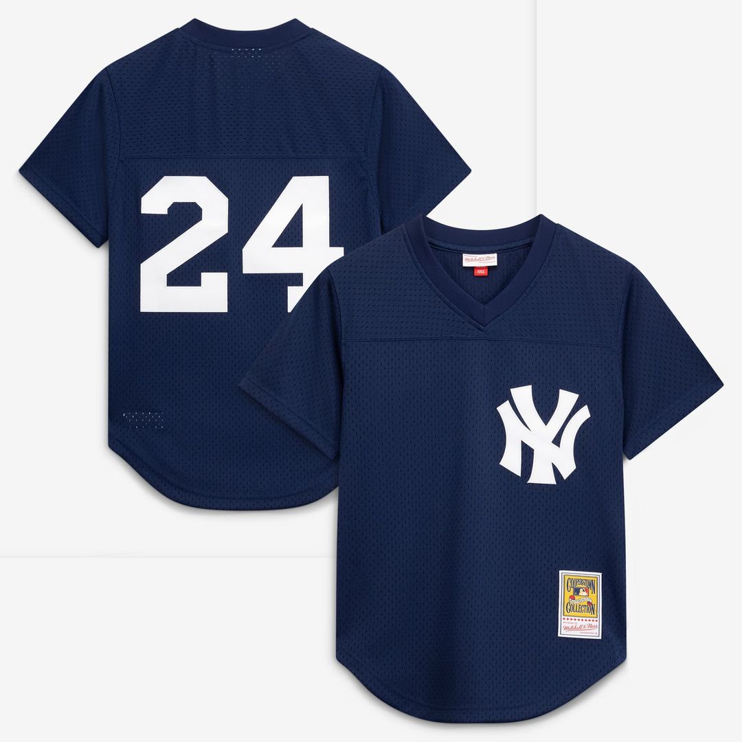 New York Yankees Rickey Henderson Navy Cooperstown Collection Mesh Batting Practice Button-Up Baseball Jersey