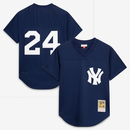 New York Yankees Rickey Henderson Navy Cooperstown Collection Mesh Batting Practice Button-Up Baseball Jersey