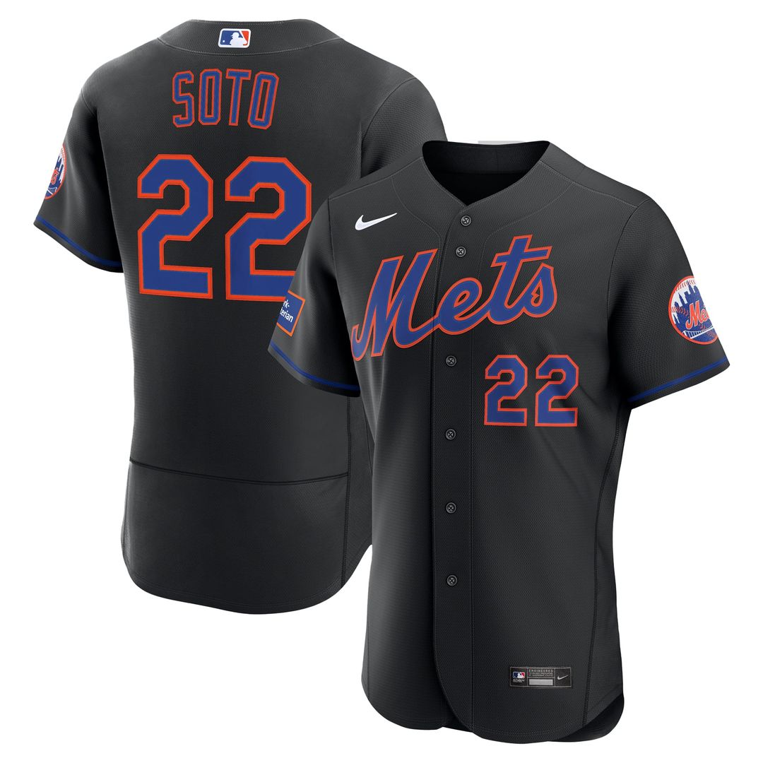New York Mets Juan Soto Black Alternate Authentic Sponsor Patch Baseball Jersey