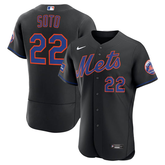 New York Mets Juan Soto Black Alternate Authentic Sponsor Patch Baseball Jersey