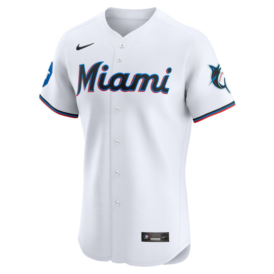 Miami Marlins White Home Elite Patch Baseball Jersey | MLB Baseball Jersey