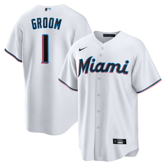 Miami Marlins White #1 Groom Home Replica Baseball Jersey